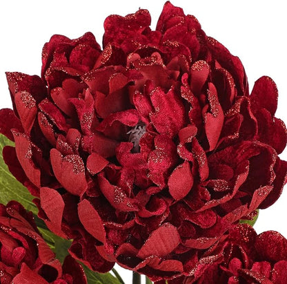 Briful 3PCS Red Peony Artificial Flower Stems 29.1in Long Stem Fake Peonies Silk Floral Arrangement Real Touch Peony Flower for Christmas Home Vase Party Wedding Bouquet Decor
