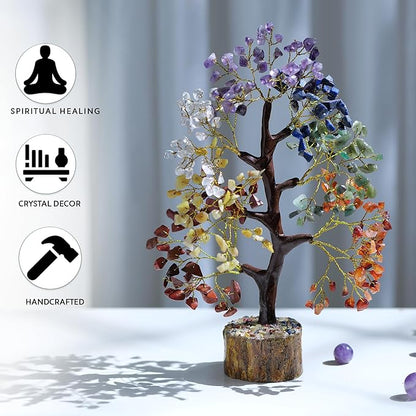 YATHABI 7 Chakra Tree of Life Decor - Crystal Tree - Feng Shui Decor - Crystal Bonsai Tree - Gem Tree - Gemstone and Crystals - Spiritual Tree - Chakra Stones - Crystal Gifts - Birthday Gift for Women