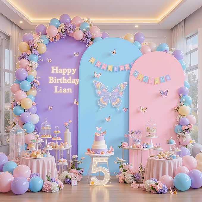 Rainbow Arch Backdrop Cover 6FT 5FT 4FT Stretchy Wedding Arch Covers Set of 3 Spandex Fitted Pink Blue Lavender Fabric Backdrop Cover for Party Baby Shower Birthday Decoration