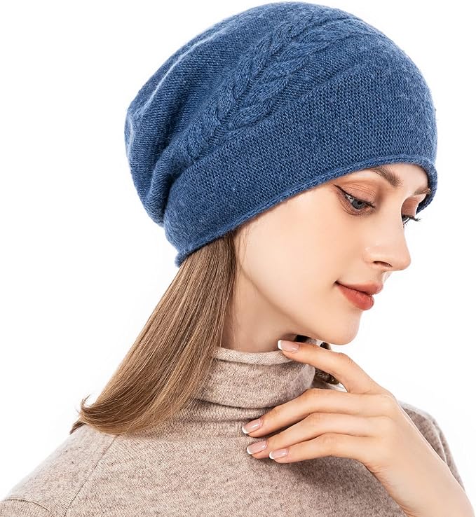 QUEENFUR Knit Slouchy Beanie Hats for Women Cashmere Ski Cap Knitted Wool Soft Warm Winter Hat