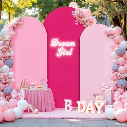 Gradient Pink Arch Backdrop Cover 6FT 5FT 4FT Arch Covers Stretchy Backdrop Set of 3, Party Arch Cover Spandex Fitted Fabric Hot Pink Wedding Arch Covers for Baby Shower Birthday Party Decoration