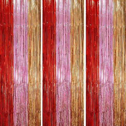 3 Pack 3.3 x 8.2 ft Valentine Foil Fringe Backdrop Curtains, Tinsel Streamers Party Decorations, Fringe Backdrop, Door Shimmer for Valentine or Birthday Party