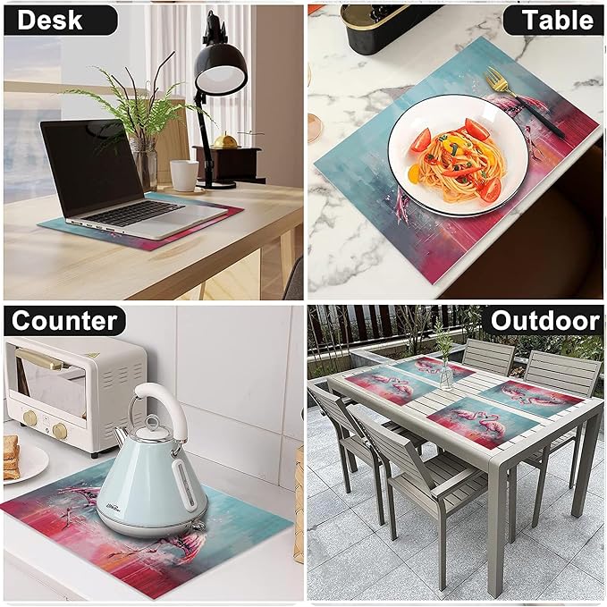 Pink Flamingo Placemats Set of 4 Washable Table Mats Modern Tropical Heat-Resistant Cotton Linen Place Mats for Dining Table Kitchen Indoor Outdoor Party Holiday Decor