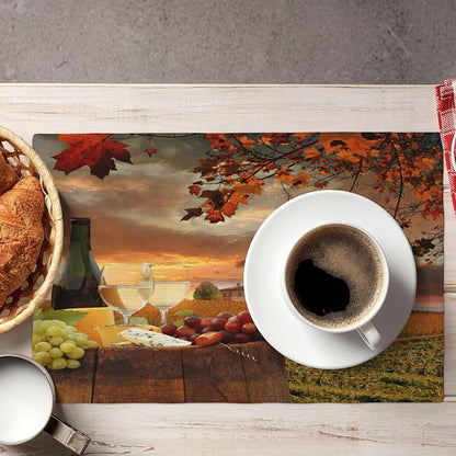 Wine Placemats Set of 4 Romantic Sunset White Wine Linen Placemat Indoor Outdoor Party Home Desktop Kitchen Dining Room Decoration 12x18 Inch