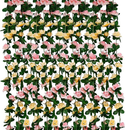 12 PCS 98.4 FT Artificial Flower Garland Rose Garland for Wedding Room Decor（12,Champagne）