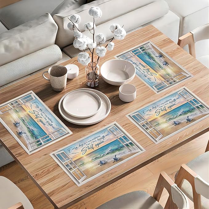Beach Sea Turtle Placemats Set of 6 Coastal Ocean Table Mats Washable Place Mats for Home Party Indoor Kitchen Dining Table Decoration 12x18 Inch