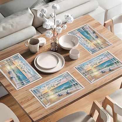 Beach Sea Turtle Placemats Set of 6 Coastal Ocean Table Mats Washable Place Mats for Home Party Indoor Kitchen Dining Table Decoration 12x18 Inch