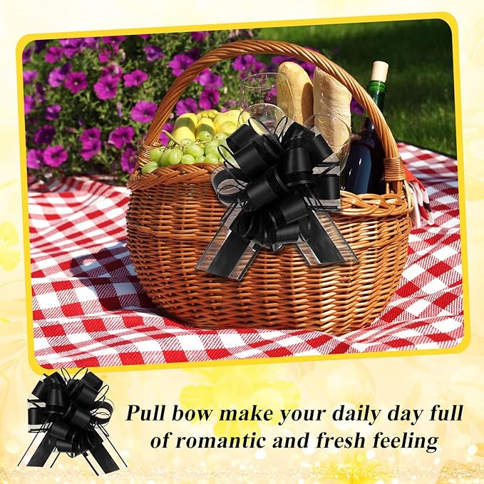WILLBOND 20 Pieces 6 Inch Pull Bows Gift Wrapping Ribbon Pull Bows for Christmas Wedding Baskets Valentine Multicolor Wrap Accessory for Gift Present Holiday Decor(Solid Black)