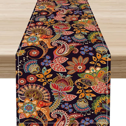 Paisley Table Runner, Rustic Vintage Farmhouse Abstract Boho Floral Leaf Print Table Decor for Home Kitchen Dining Patio Holiday Party Indoor Outdoor Table Decorations 13x72 inch