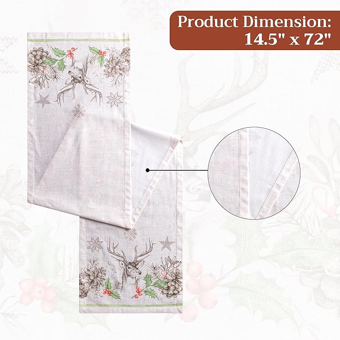 Maison d' Hermine Table Runner 100% Cotton Single Layer Table Runners 72 inches Long for Thanksgiving Christmas Decorations Home Kitchen Dining Party Wedding (Christmas Dew, 14.5" x 72")
