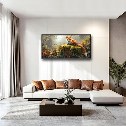 Forest Fox Large Wall Art Framed Rustic Wall Decor for Living Room Fox Mushroom Pictures Oversized Canvas Print Painting Modern Extra Large Framed Artwork for Bedroom Office 60"x30"