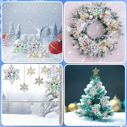 60Pcs Christmas Acrylic Snowflake Ornaments Winter 3D Translucent Snowflake Hanging Ornaments for Tree Crystal Iridescent Pendants with Rope for Holiday Party DIY Decor (Laser)