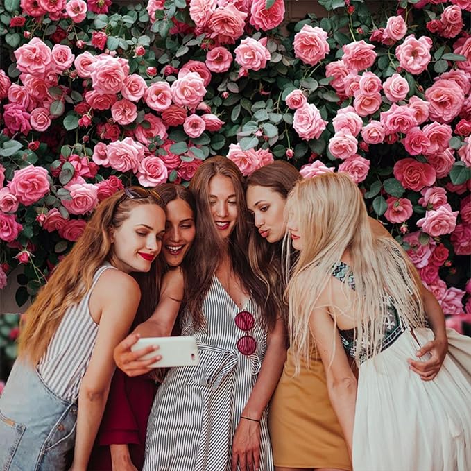 10x7ft Pink Rose Flower Photo Background Wedding Bridal Newborn Shower Birthday Party Photography Backdrops Banner Decor Anniversary Ceremony Couple Studio Props