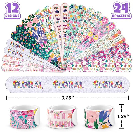 96 PCS Floral Flower Party Favors Set – 72 Pre-Cut Temporary Tattoos & 24 Slap Bracelets for Kids, Perfect for Spring Birthday Parties, Flower Festivals & Classroom Rewards