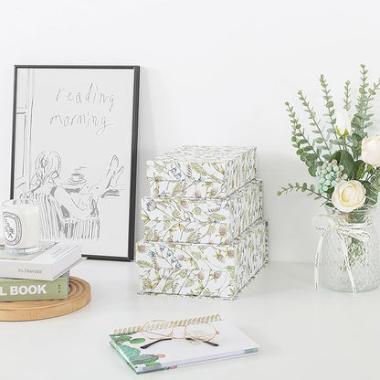Soul & Lane Decorative Cardboard Storage Boxes, Set of 3 Floral Pattern Keepsake Boxes with Magnetic Closure, Nesting Memory Storage for Organizing and Home Décor, Wild Garden