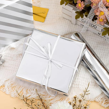 Merture Reversible Silver Wrapping Paper Roll - 17 In X 32.8 Ft(46.5 sq.ft.) Metallic Silver and Stripe Design Gift Wrap for Christmas, Wedding, Birthday, Valentines Day, Mothers Day, Baby Shower