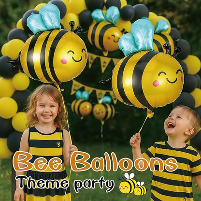 16 Pack Bee Balloons Smile Face Bee Foil Mylar Balloons For Baby Shower & Birthday Party & Bee Party Decorations Black Bee Honeycomb Theme Fall Balloon Arch Kit