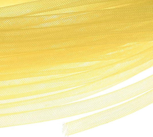 Mesh Tube Ribbon 25 Yards, 8mm Elastic Fabric Ribbons Mesh Tubing for Crafts/Gift Wrapping/Flower Bouquets/Wedding/Birthday/Holiday/Wreaths Christmas/Decoration[Ginger Yellow]