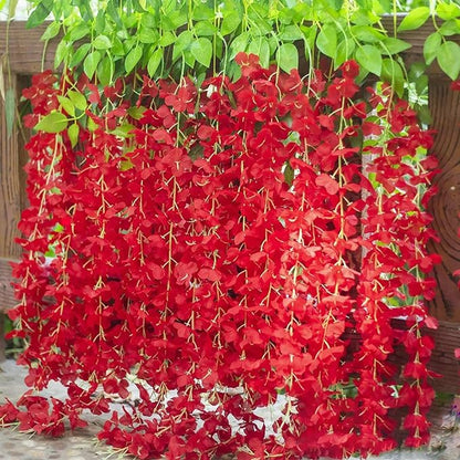 24 Pack Red Wisteria Hanging Flowers Garland, 3.77 Feet Artificial Flower Vines, Fake Wisteria, Artificial Vines Hanging Garland for Backdrop Outdoor Yard Garden Decor