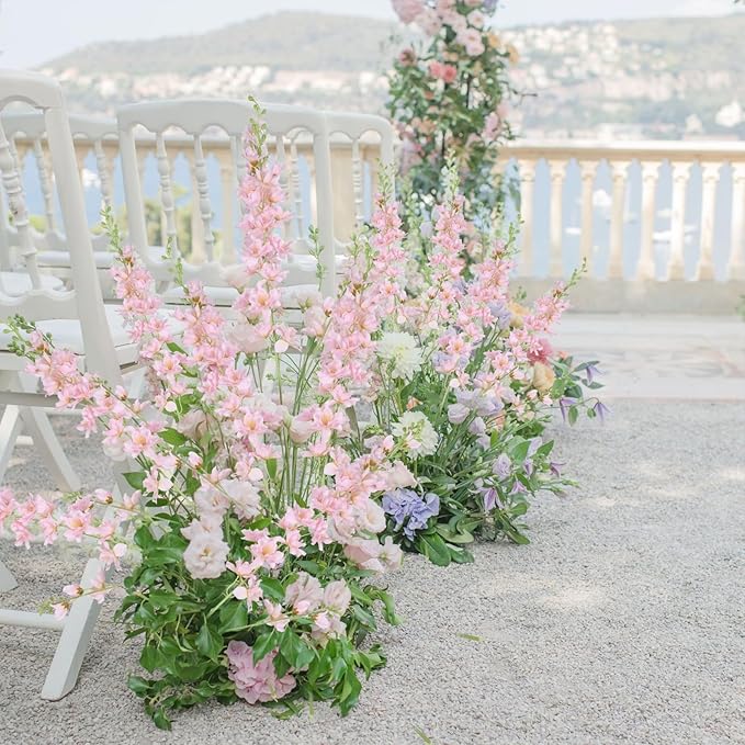 8PCS Delphinium Artificial Flowers 33.5'' Larkspur Silk Flowers Tall Pink Long Stem Artificial Flowers for Wedding Table Centerpieces Home Garden Decor(Light Pink)