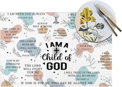 Christian Placemats Set of 4, Washable God Table Place Mats for Kitchen Holiday Party Farmhouse Decor Religious Happy Easter Day Decorative Place Mats 12"x18"