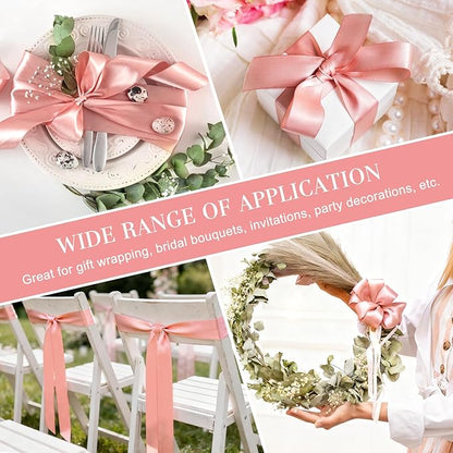 1-1/2 Inches 50 Yards Rose Gold Satin Ribbon, Solid Fabric Ribbon Roll for Flower Bouquets, Gift Wrapping, Wedding, Handmade Crafts