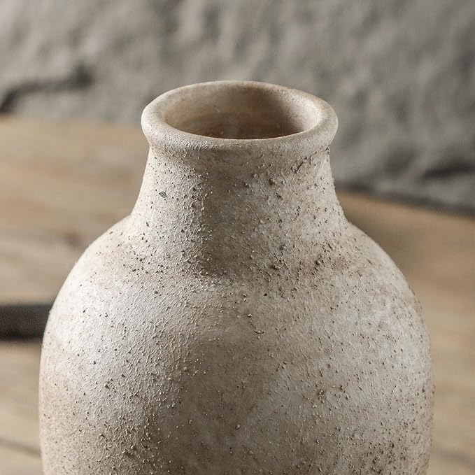 Handmade Porcelain Decorative Vase, Agne Gray, 8.3 x 5.5 inches. Rustic Design exudes Distinctive Charm, complementing Pastoral, Country, and Diverse Decor Styles.