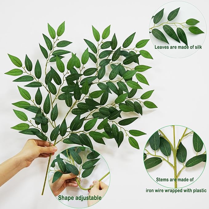 40pcs Italian Ruscus Greenery 68cm Artificial Greenery Stems Leaf Greenery Garland for Wedding Arch Flowers Centerpieces Balloon Arch Home Decor