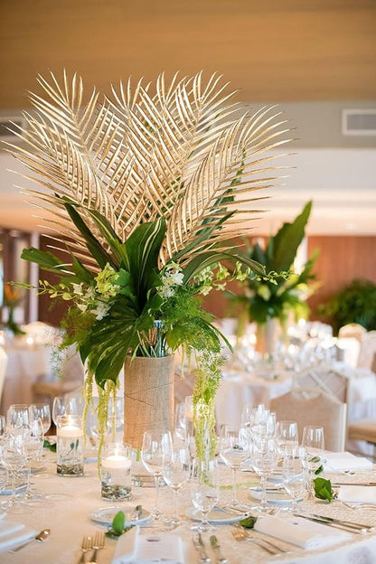 29” Large Gold Palm Leaves Palm Fronds Tropical Leaves Areca Palm Branches Artificial Palm Leaves with Stem Golden Palm Tree Leaves Faux Palm Leaves for Floral Arrangement Fake Gold Leaves 6Pcs