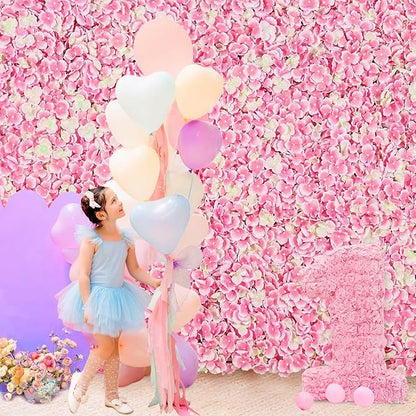Pink Backdrop Flower Wall Panel: 24 Pcs 3D Silk Flower Wall Backdrop Artificial Hydrangea Floral Backdrop for Wedding Party Birthday Decoration (15 x 15 Inch)