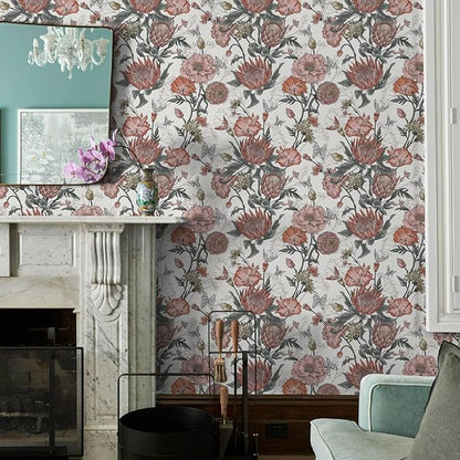 Floral Wallpaper Peel and Stick Floral Contact Paper White and Pink Vintage Wall Paper Removable Self Adhesive Vinyl Stick on Wallpaper for Bathroom Bedroom Decor 17.3in x 118in