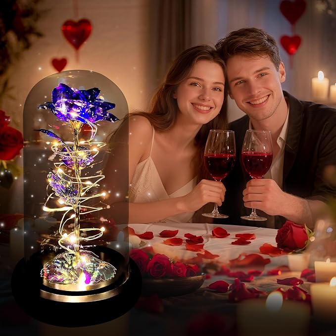 Childom Christmas Rose Gifts for Women,Birthday Gifts for Women Mom Christmas,Flowers for Delivery Prime,Purple Light Up Rose in A Glass Dome,Anniversary Rose Gift for Her Grandma Valentines Day