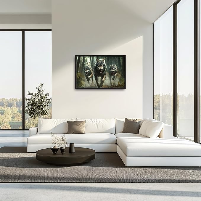 Forests Wolf Large Decor Wall Art Wolves Framed Pictures for Living Room, Animal Oversized Canvas Print Painting Modern Extra Large Framed Artwork for Bedroom Office Home Decor 36"x24"
