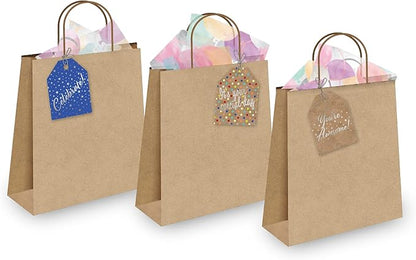 Pro Supply Global 24 Count of 2.5 Inch x 3 Inch Pre Strung Celebration Gift Tag Assorted Printed Designs on Large Cardstock Gift Hang Tags - Ideal to Use on Bags