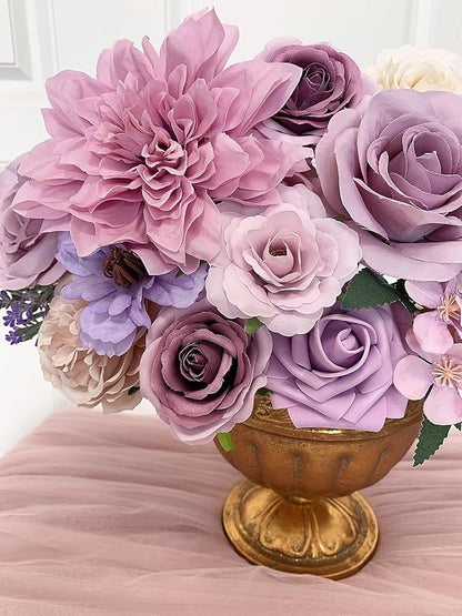 Roses Artificial Flowers Purple Fake Flower Bulk for DIY Wedding Bouquet Bridal Baby Shower Centerpiece Table Decorations Silk Faux Floral Arrangements for Party Home Decor Cake Decorating