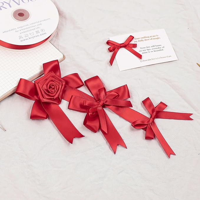 Red Satin Ribbon, Double Faced 5/8 Inch X 25 Yards Red Ribbon, Premium Satin Ribbon for Gift Wrapping, Crafts, Hair Bow Making, Sewing, Flower Bouquet, Wedding Party Decor