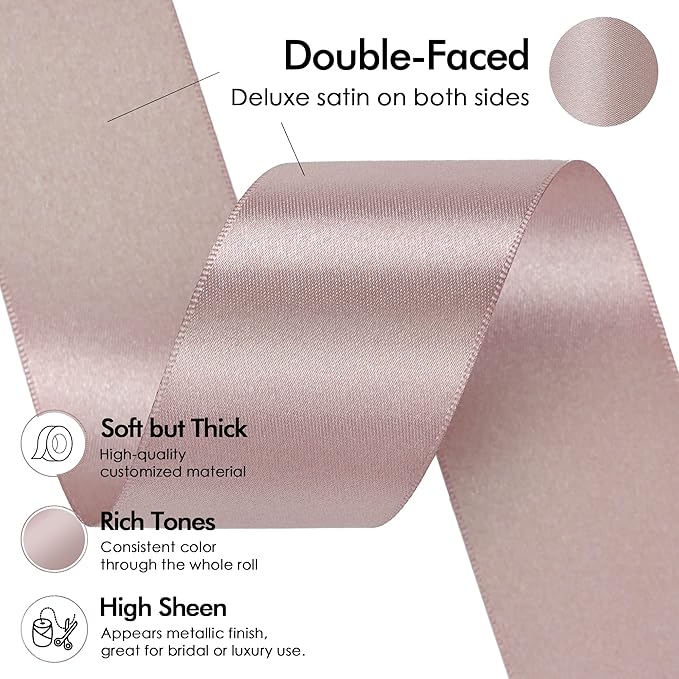 MEEDEE Dusty Rose Satin Ribbon 1-1/2 Inch Dusty Pink Ribbon Lux Double Faced Satin Ribbons by 50 Yards Polyester Satin Ribbons for Crafts, Weddings, Flower Bouquet, Holiday Decorating