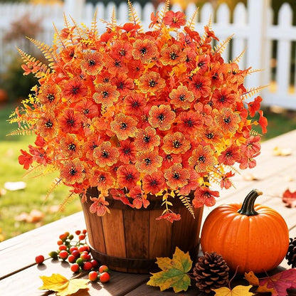 16PCS Artificial Fall Flowers for Outdoors, Realistic Faux Silk Flowers with Eucalyptus & Ferns, Fake Plants for Outside Planter, Patio, Porch, Garden Decor(Mixed)