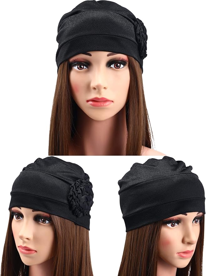 6 Pieces Women Turban Flower Caps Elastic Beanie Headscarf Vintage Headwrap Hats