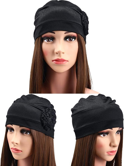 6 Pieces Women Turban Flower Caps Elastic Beanie Headscarf Vintage Headwrap Hats