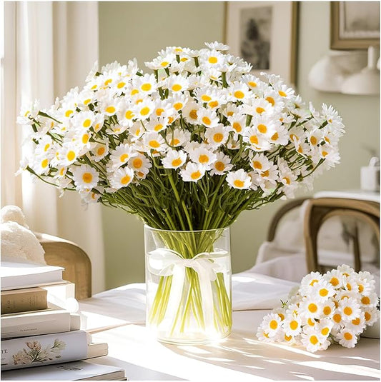 18Pcs Artificial White Daisy Flowers, 3 Bundles 10 Inch Small Fake Daisies for Home Summer Decor, Fake Spring Wild Flowers for Party Decoration