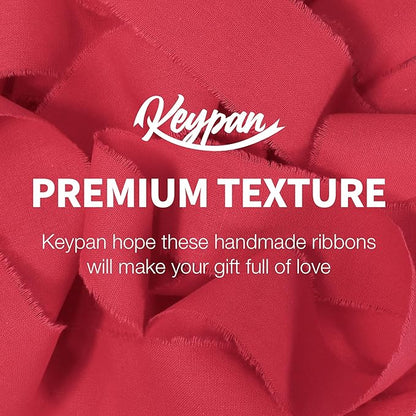 Red Christmas Ribbon 1-1/2 x 15 Yards Handmade Cotton Frayed Fringe Fabric Ribbons for Crafts Flower Bouquets Wedding Baby Shower Home DIY Decor