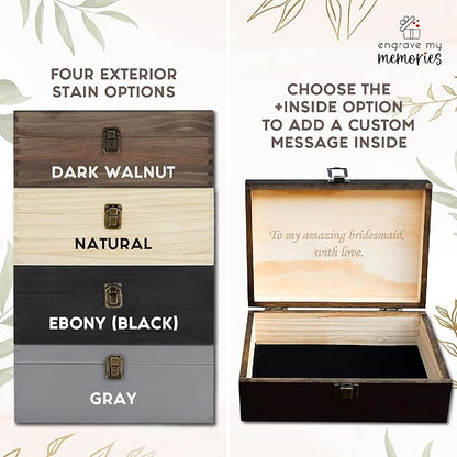 Personalized Monogrammed Wooden Keepsake Box Custom Engraved Memory Box with Initials Rustic Storage Box - Customized Gifts for Wedding Anniversary Thanksgiving Retirement Bridesmaid Groomsman Gift