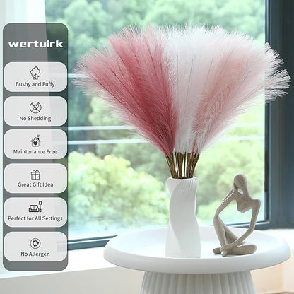 60pcs Faux Pampas Grass - 24 Inch Pink Pampas Grass Home Decor, Artificial Colored Pompas Grass for Room Decor, Wedding Centerpieces and Baby Shower Decorations (Blush & White & Pink)