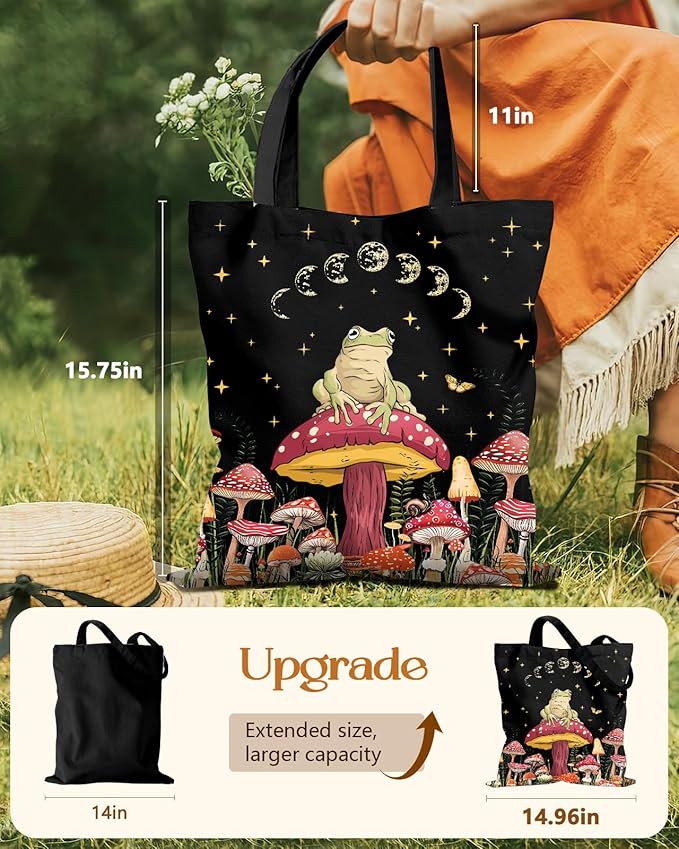 Aesthetic Tote Bag for Women- with Magnetic Buckle and Zipper Inner Pocket Cloth Cotton Canvas Tote Bags