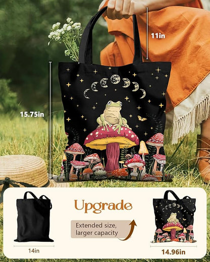 Aesthetic Tote Bag for Women- with Magnetic Buckle and Zipper Inner Pocket Cloth Cotton Canvas Tote Bags