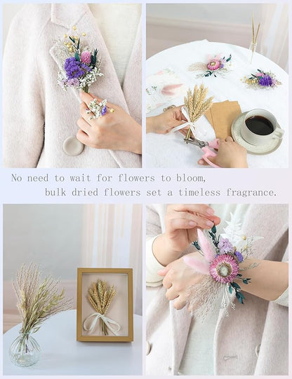 DIY Dried Flower Set, Bulk Dried Flowers,Handmade Ideas, DIY Flower Set Bouquet, Door Hanging Wreath, Desktop Decoration Mini Dried Flower (Pink)