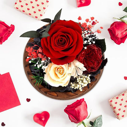 Birthday Gifts for Women Preserved Red Real Rose Flowers in Glass Dome, Forever Rose Gift for her Mom Wife Girlfriend on Christmas Birthday Anniversary
