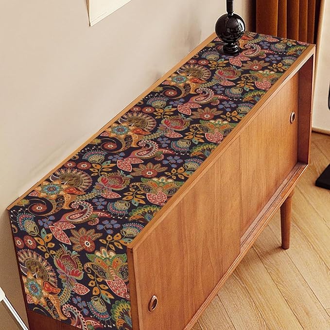 Paisley Table Runner, Rustic Vintage Farmhouse Abstract Boho Floral Leaf Print Table Decor for Home Kitchen Dining Patio Holiday Party Indoor Outdoor Table Decorations 13x90 inch