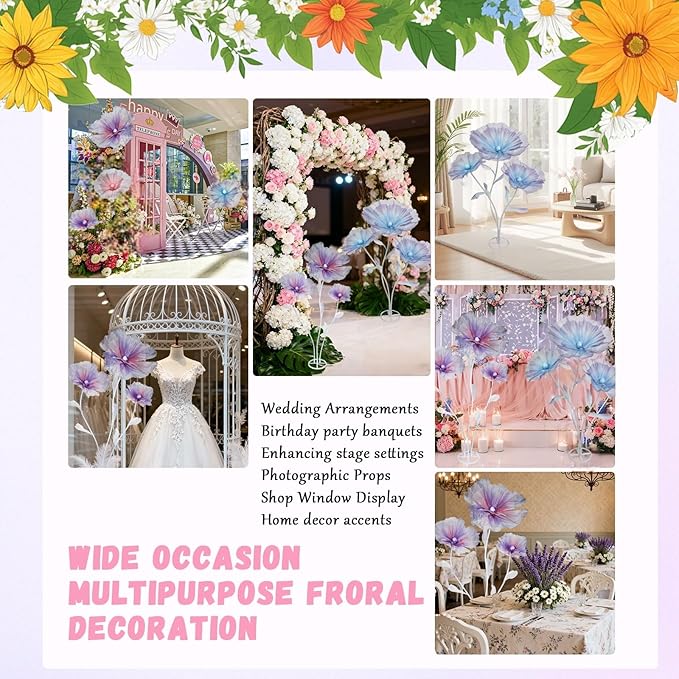 Giant Flowers for Decoration, 5.58 ft Artificial Silk Flower for Wedding Birthday Baby Shower Christmas Party Banquet Background Decor, Home Décor Backdrop Hotel Shop Display Props, Blue Purple
